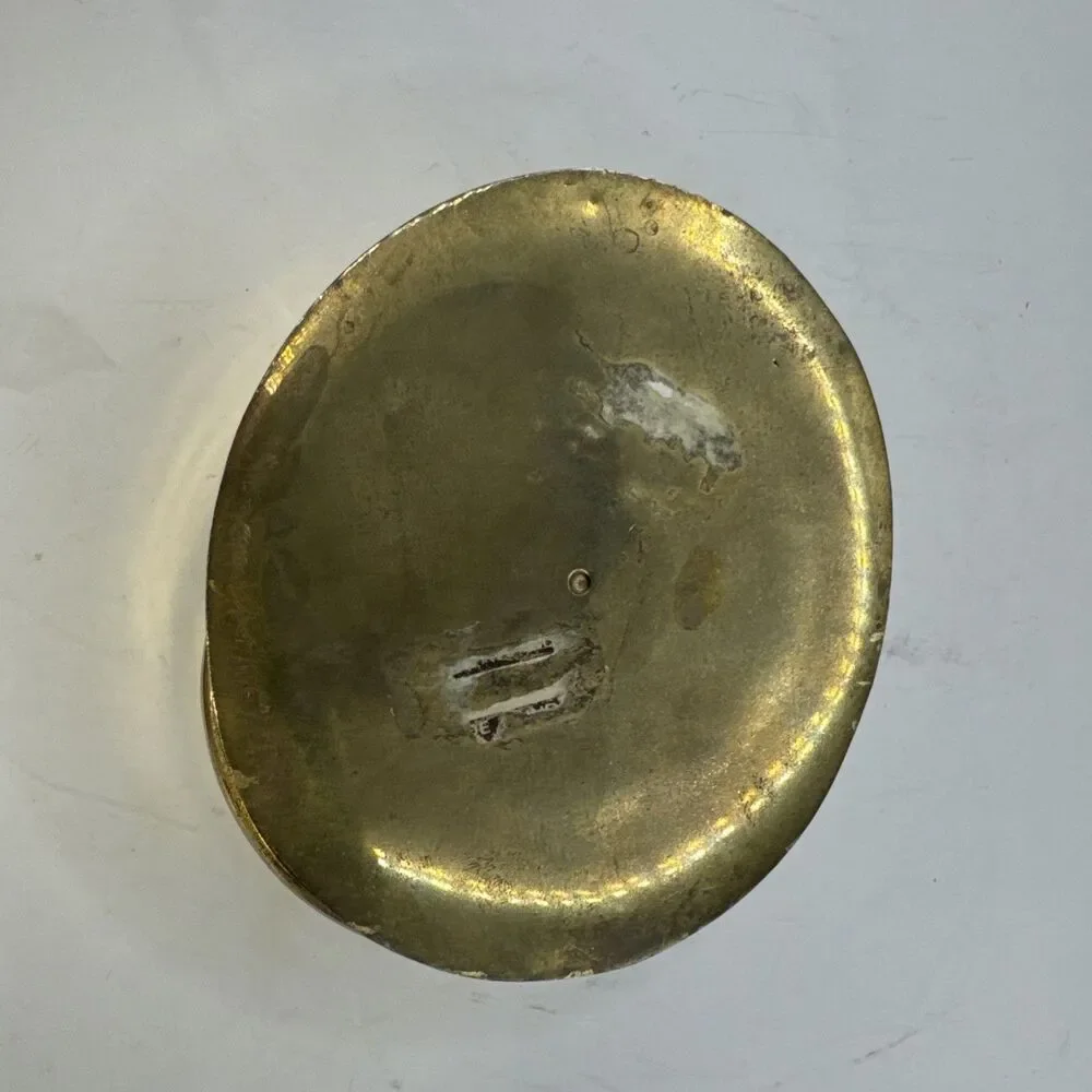 Vtg Solid Brass Round Oval Shape Planter Handles 4 x 2.5 Rustic Cottage Decor